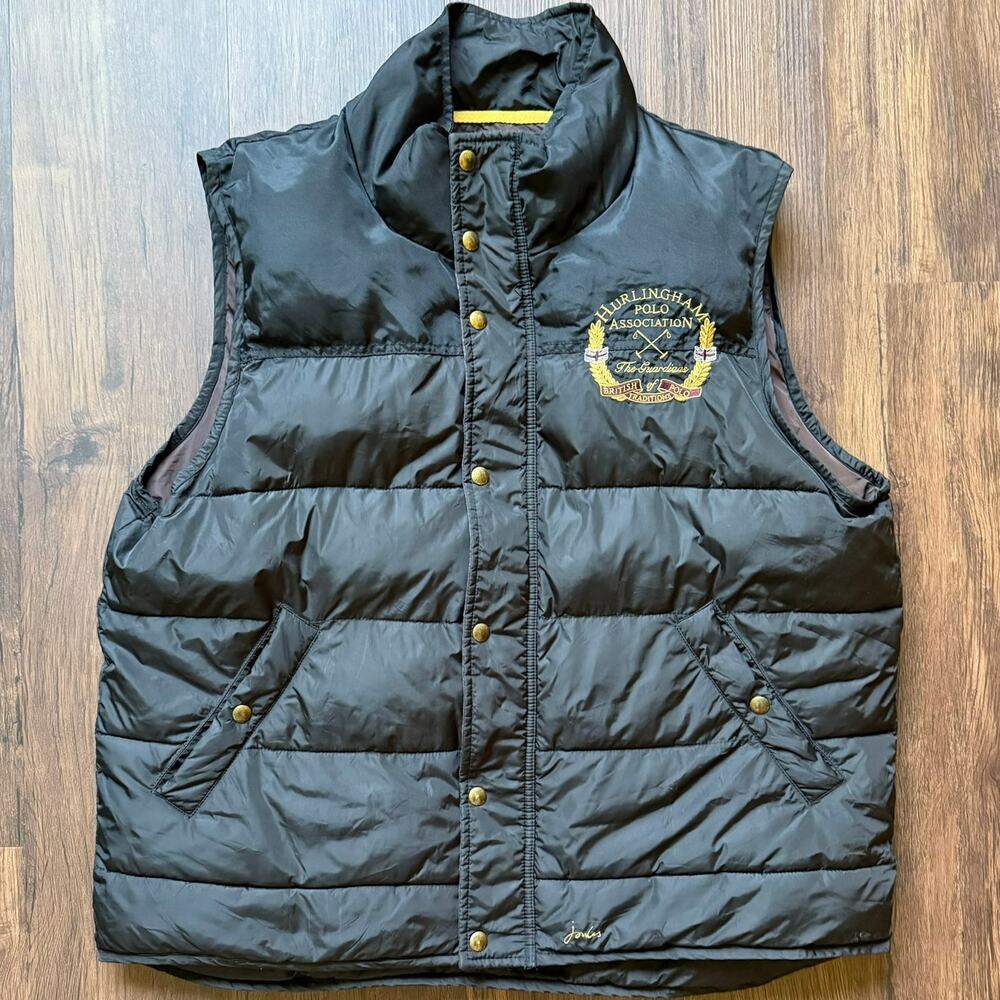 Joules Hurlingham Polo Assoc Puffer Vest XXL Black Embroidered